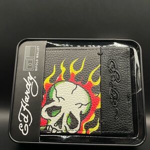 Ed Hardy Black Bifold Wallet with Skull Design